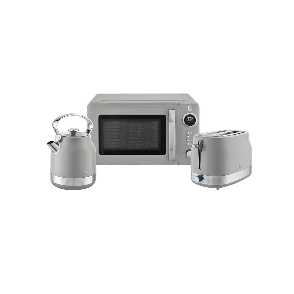 Swan RetroRevive kettle toaster microwave set grey chrome - British product