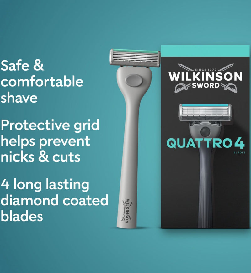 Wilkinson Sword Quattro men's razor and 9 blade refills (British brand)