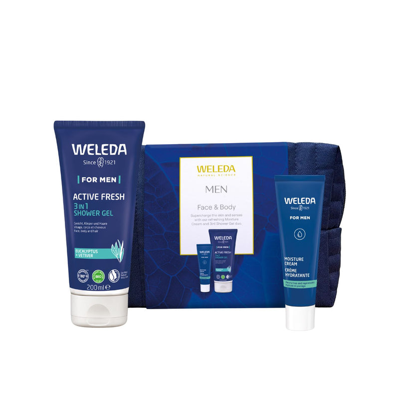 Weleda men's face and body gift set with shower gel and moisturiser - British product