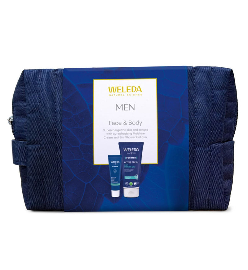 Weleda men's face and body gift set with shower gel and moisturiser - British product