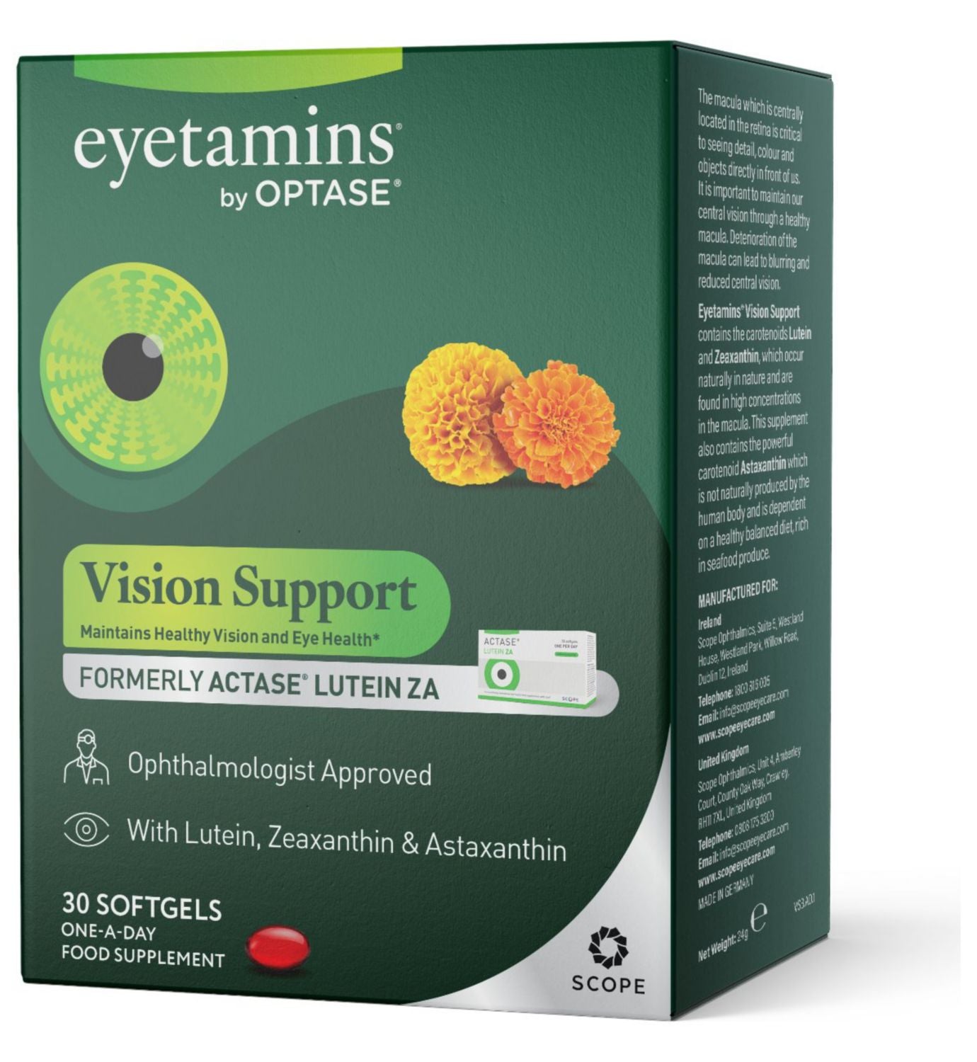 Optase eye supplement vision support 30 softgels (British brand)