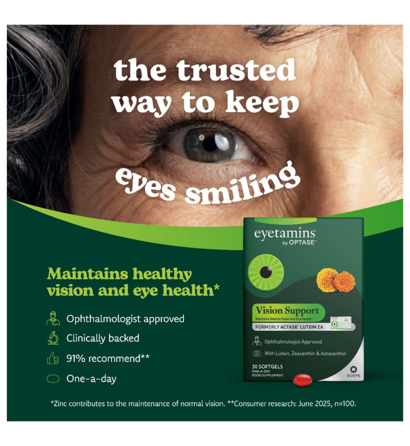 Optase eye supplement vision support 30 softgels (British brand)