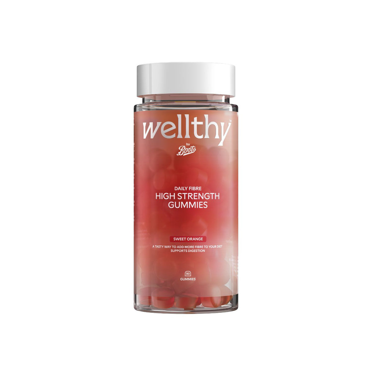 Wellthy by Boots fibre gummies orange flavour 90 gummies, UK version