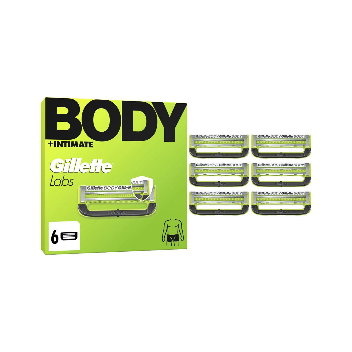 Gillette Body + Intimate razor refill cartridges 6 pack (British brand)