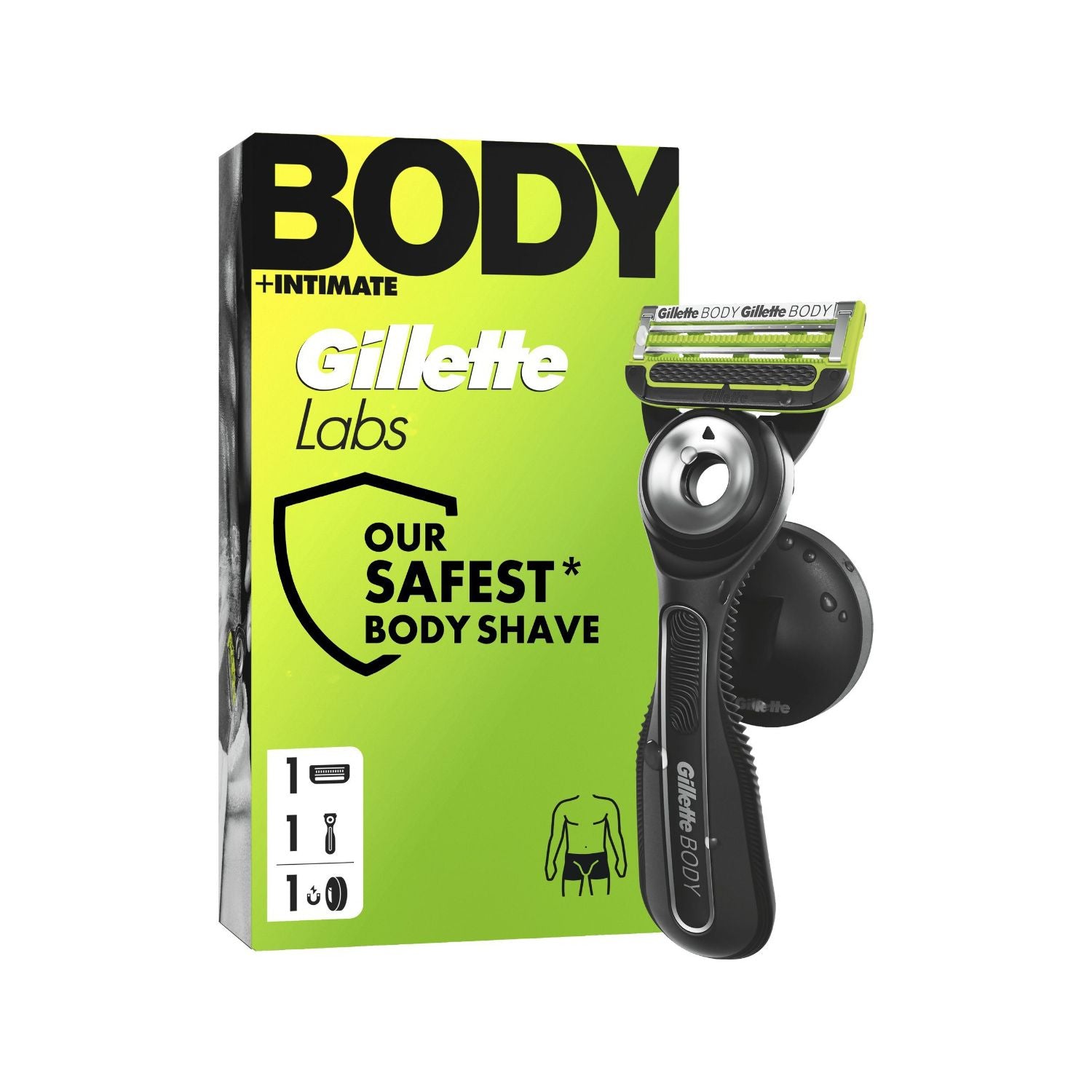 Gillette body and intimate razor with magnetic shower hanger, imported from the UK