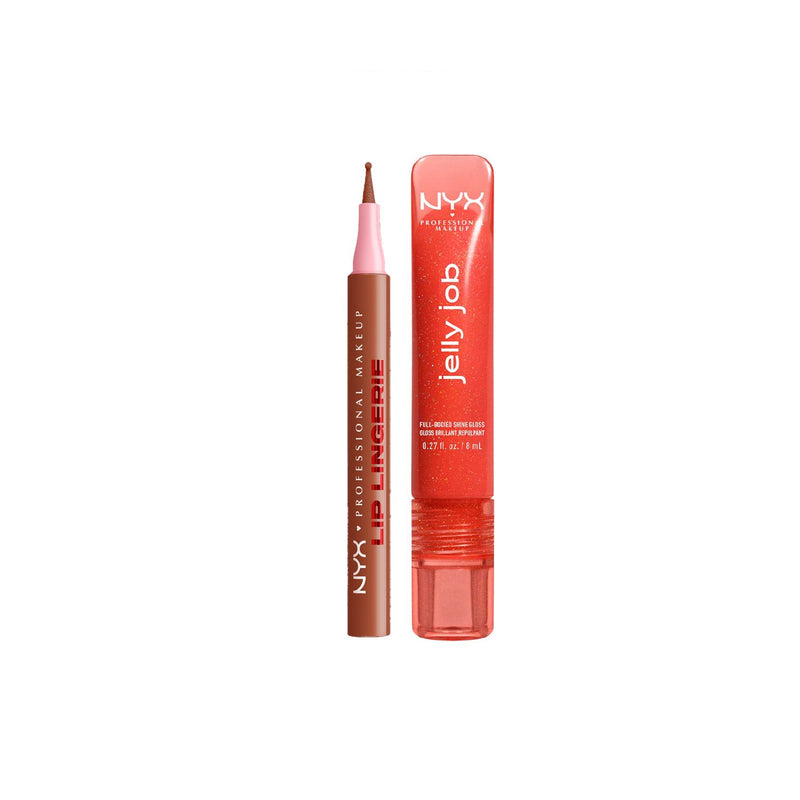 NYX Lip Lingerie Lip Liner and Jelly Job Lip Gloss bundle - British product