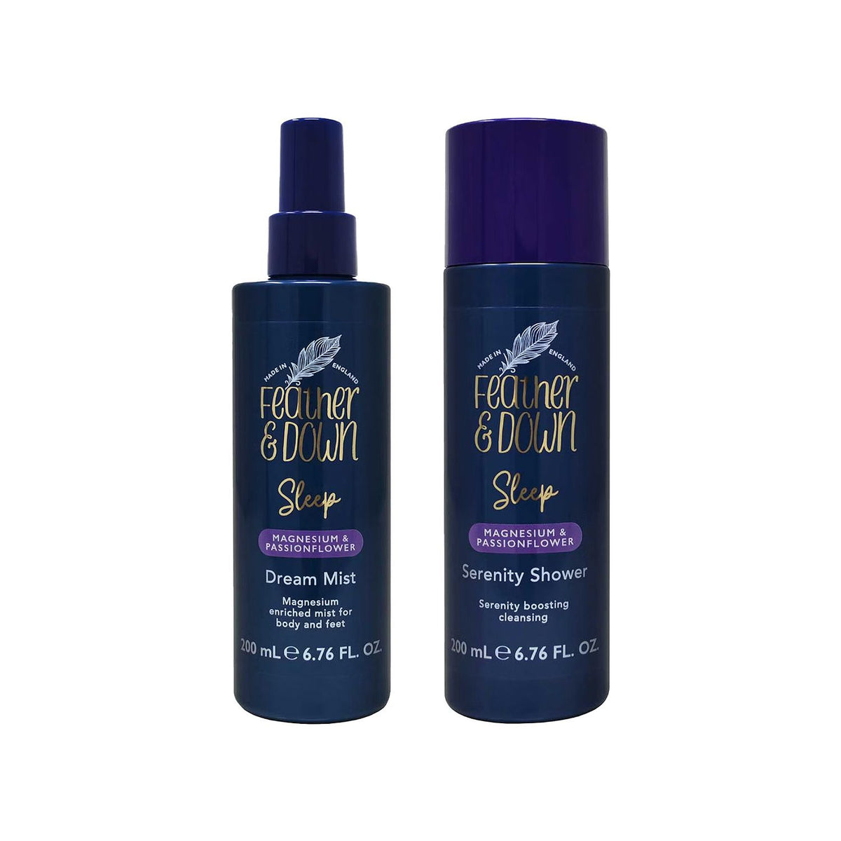 Feather & Down magnesium shower gel and mist bundle 200ml each, imported from the UK