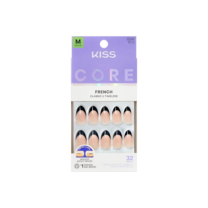 KISS French press-on nails almond shape medium length 32 count, UK version