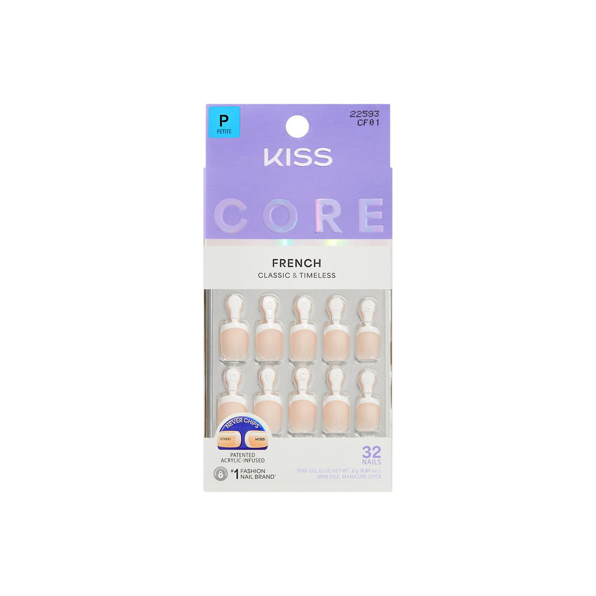 KISS Core French nails perfection white petite squoval 32 count, UK version