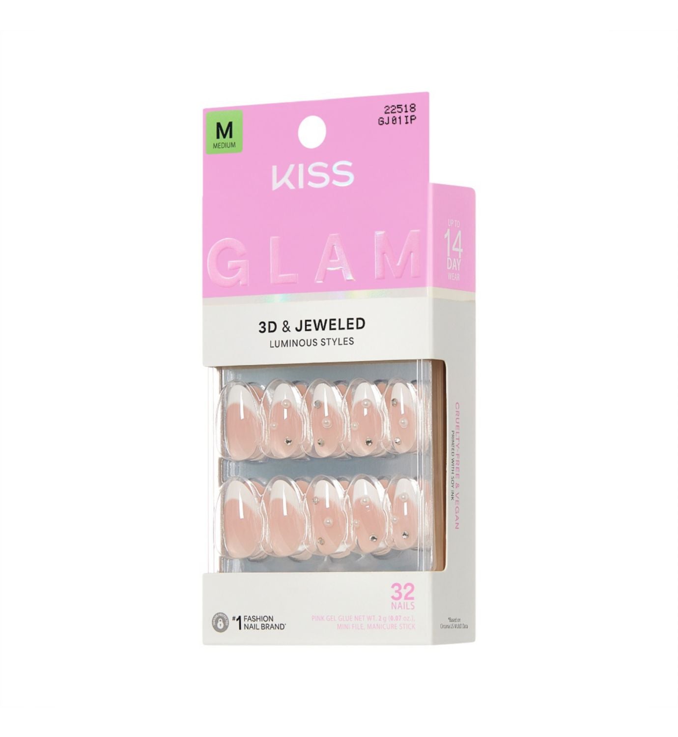 KISS press on nails almond jewel 32 count, imported from the UK