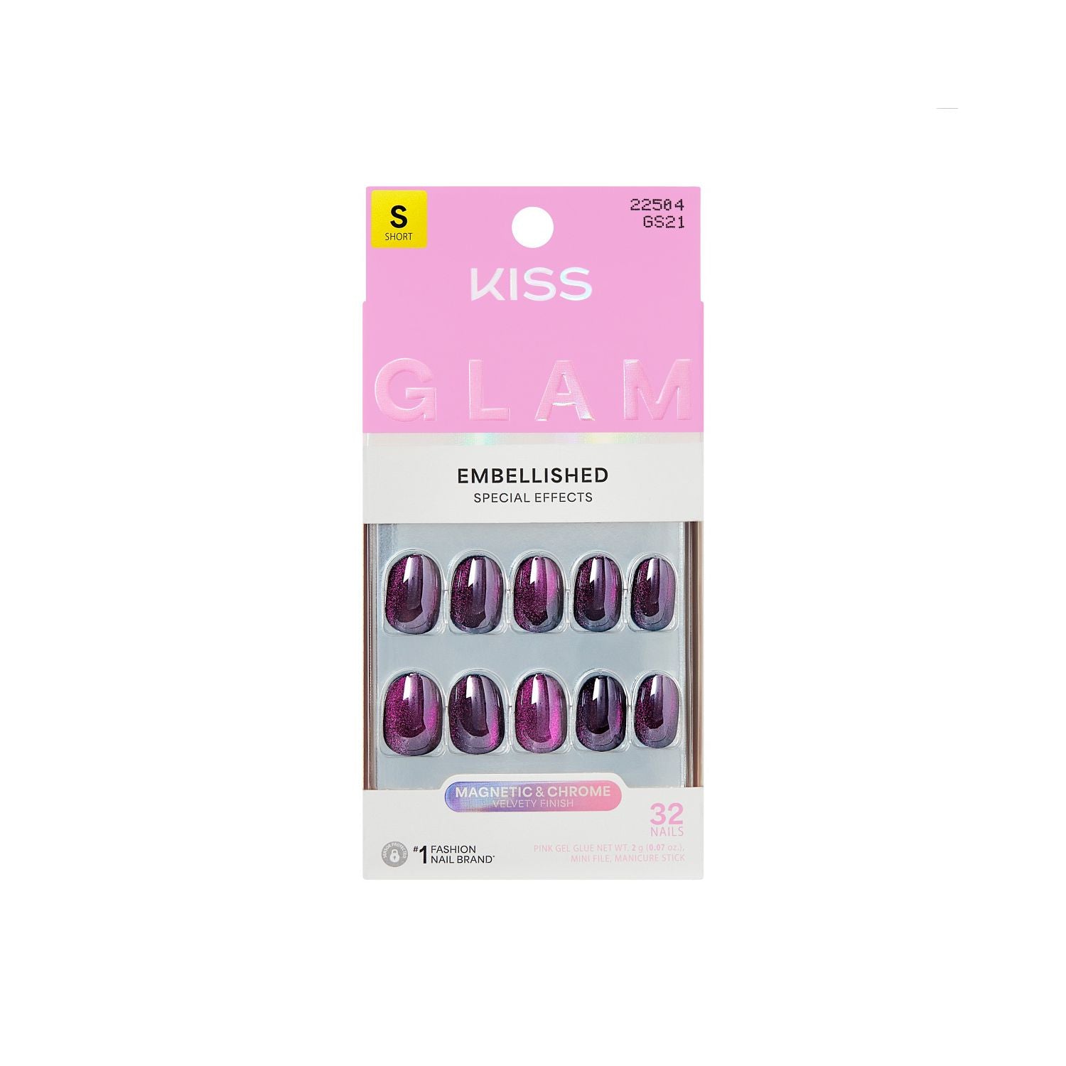 KISS Glam Shimmer Nails purple short round (British brand)