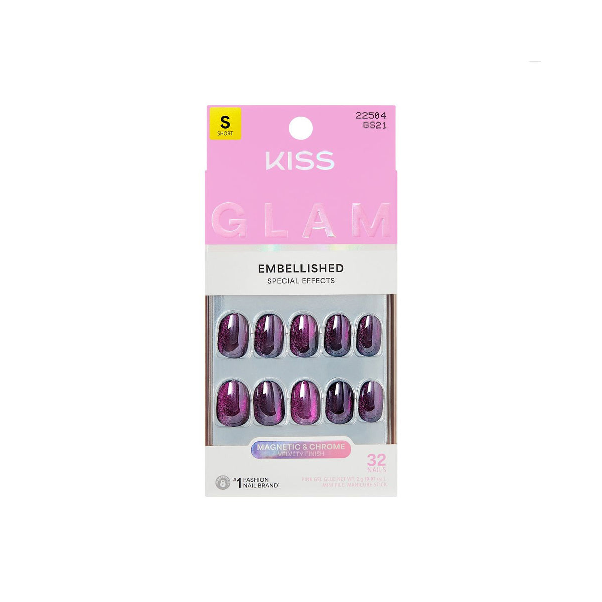KISS Glam Shimmer Nails purple short round (British brand)