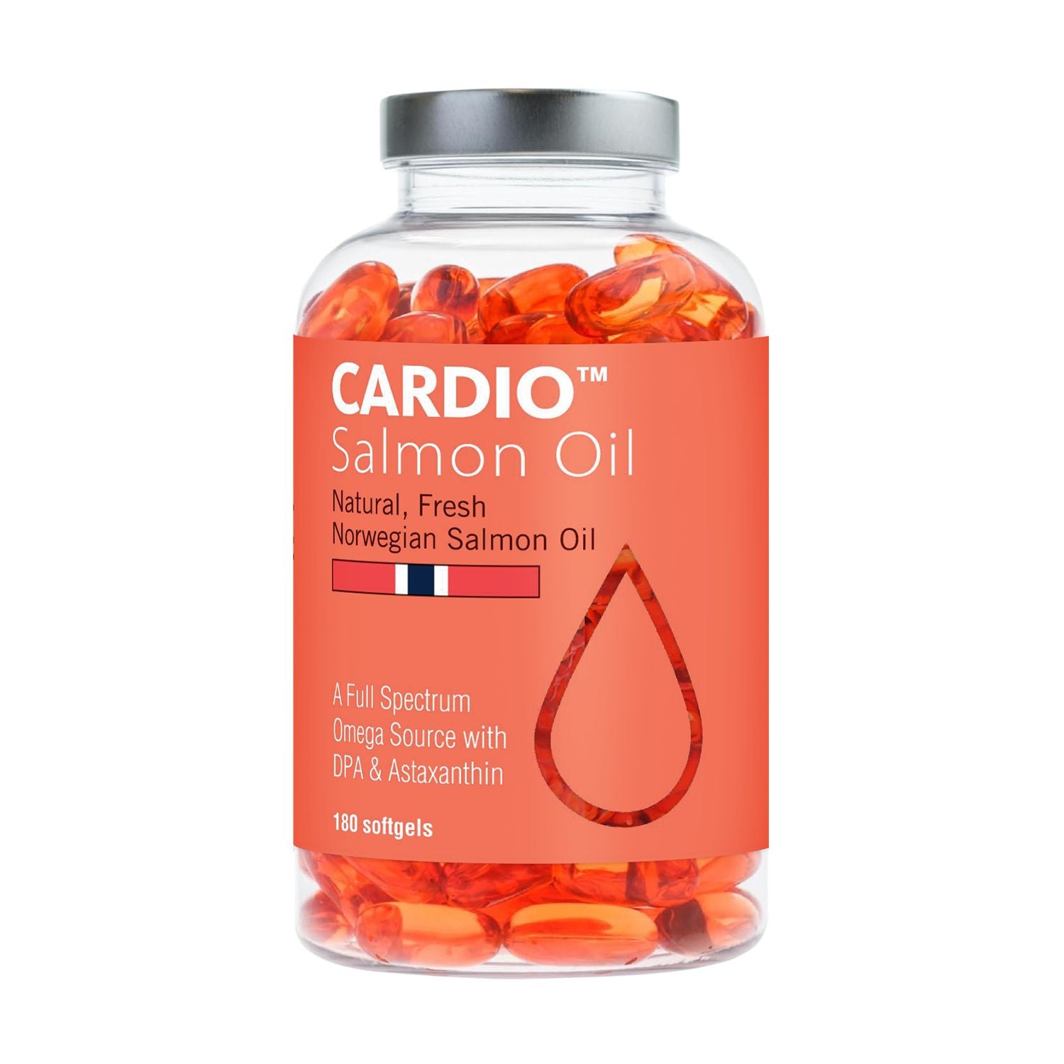 Cardio Salmon Oil 180 capsules supplement bottle - British product