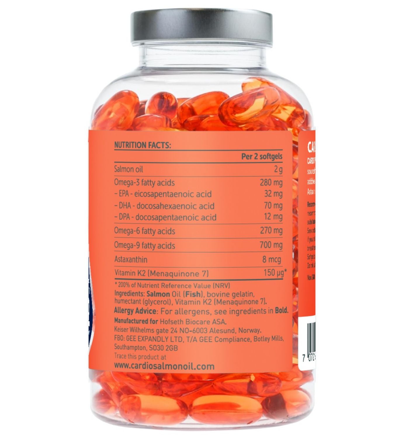 Cardio Salmon Oil salmon oil supplement with K2 90 capsules, imported from the UK