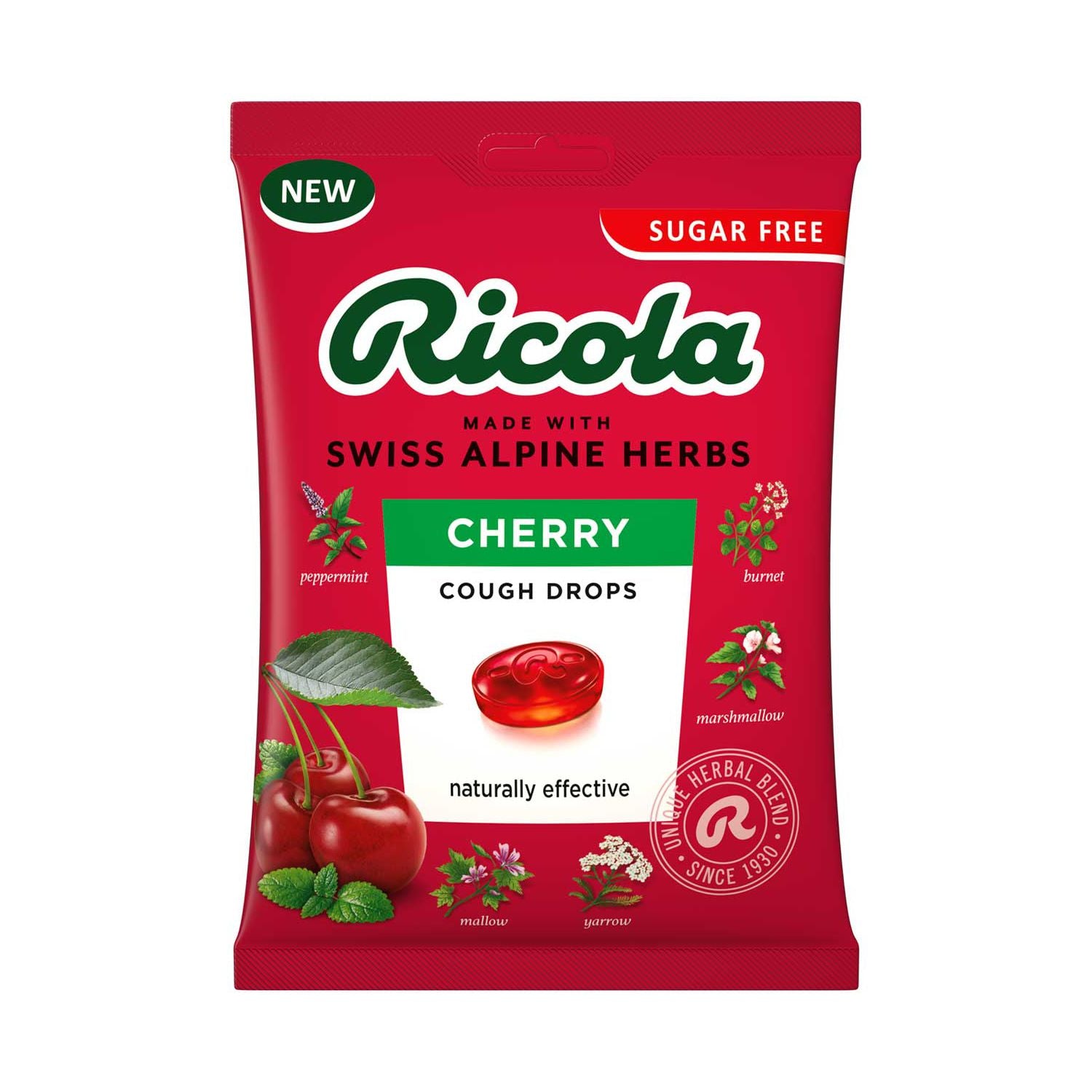 Ricola cherry sugar free cough drops 70g, imported from the UK