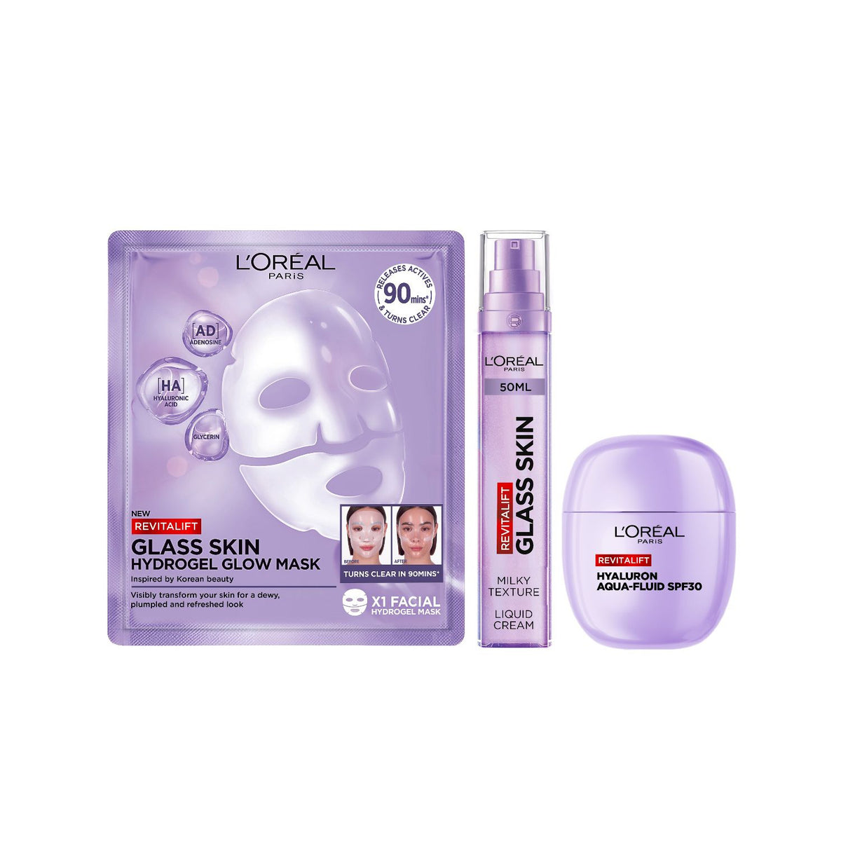 L'Oreal Paris Revitalift Filler Glass Skin Routine bundle, imported from the UK