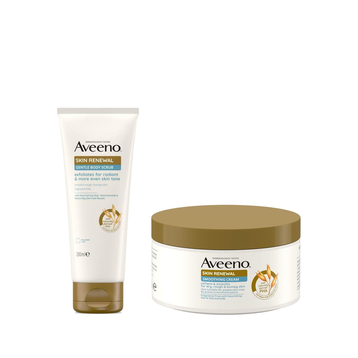 Aveeno Skin Renewal body scrub and smoothing cream duo (British brand)