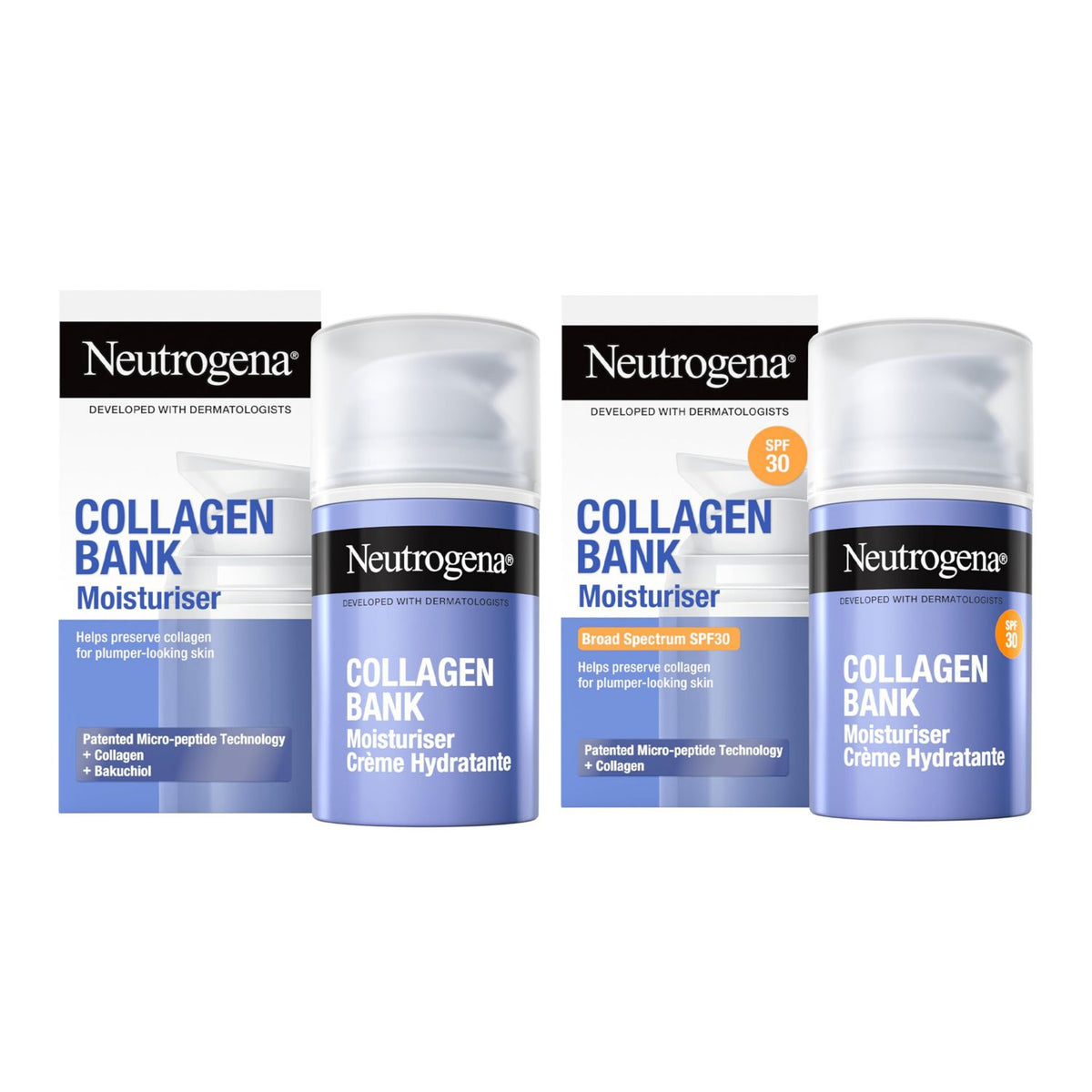 Neutrogena Collagen Bank moisturiser duo with SPF30 day cream 50ml (British brand)