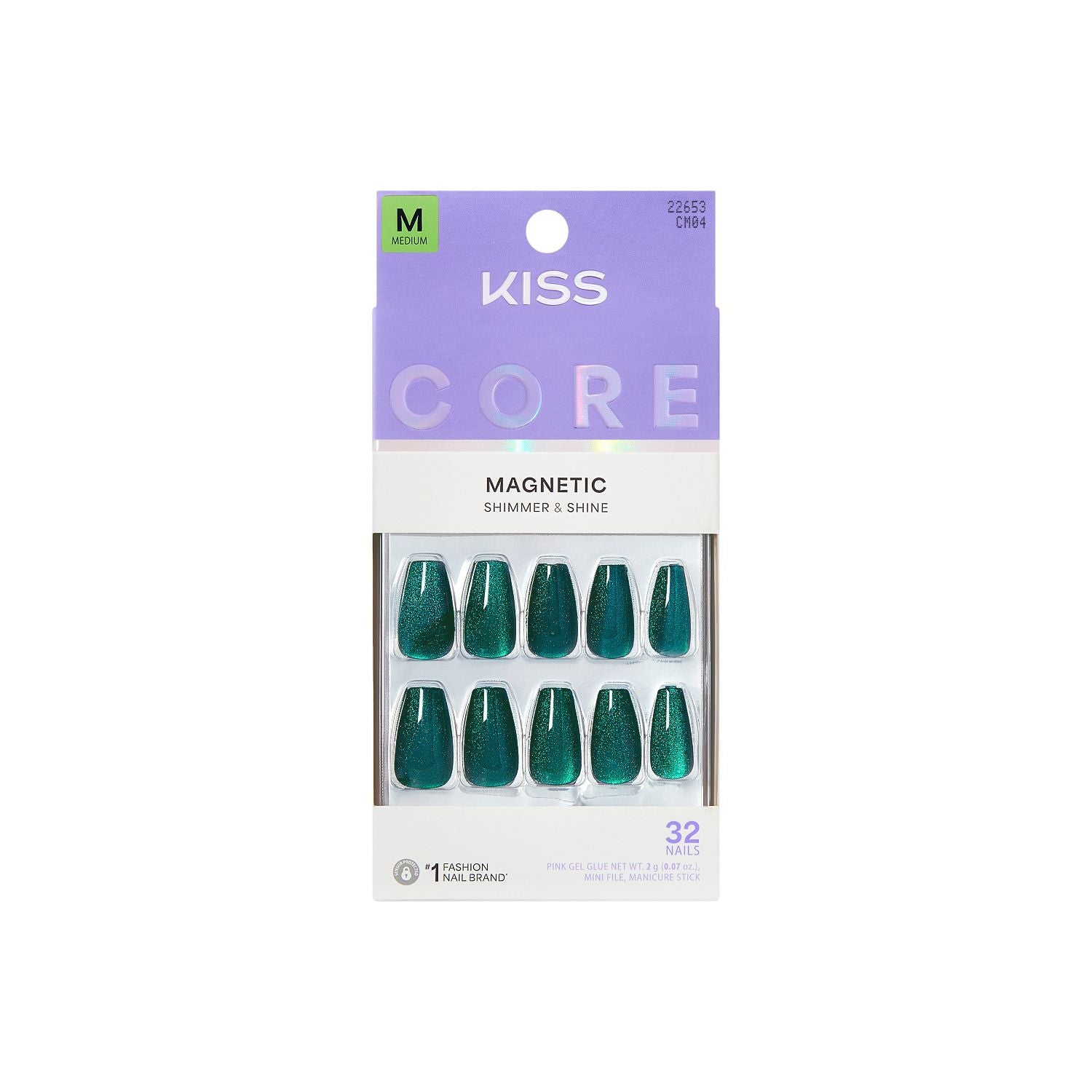 KISS magnetic press-on nails shimmering green 32 count, imported from the UK