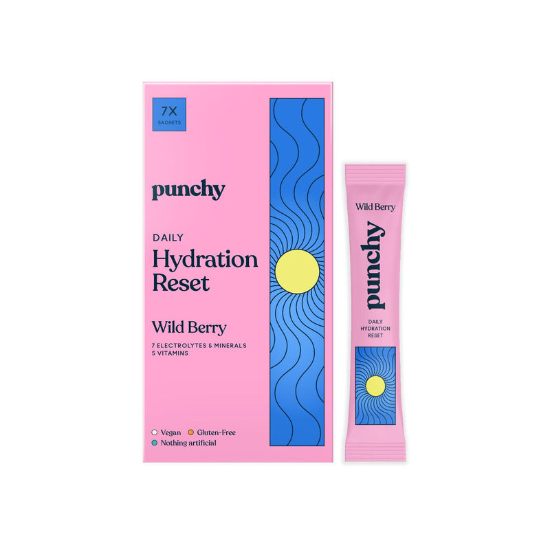 Punchy electrolyte hydration Wild Berry sachets 7 pack - British product