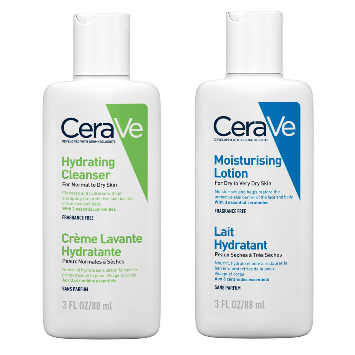 CeraVe travel skincare bundle mini hydrating cleanser and lotion 88ml - British product