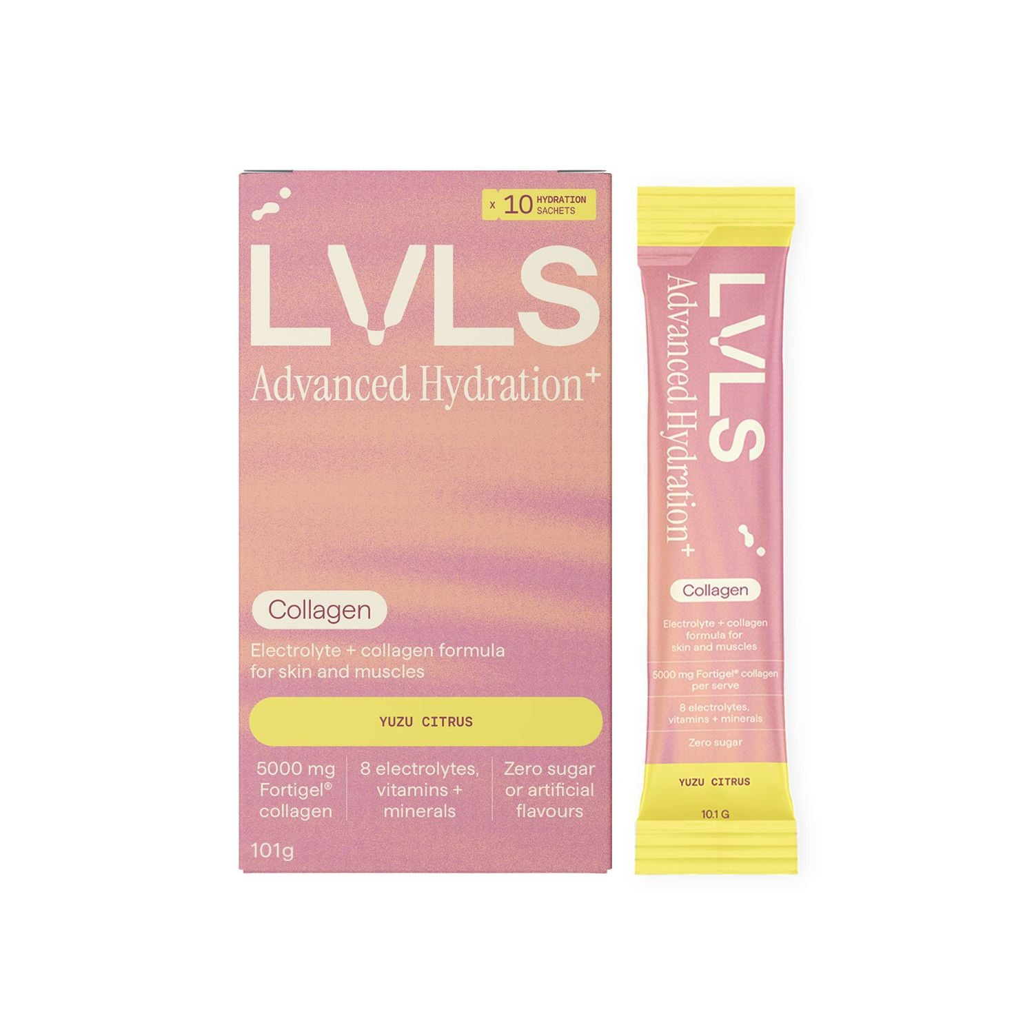 LVLS collagen electrolyte powder yuzu citrus 10 pack - British product