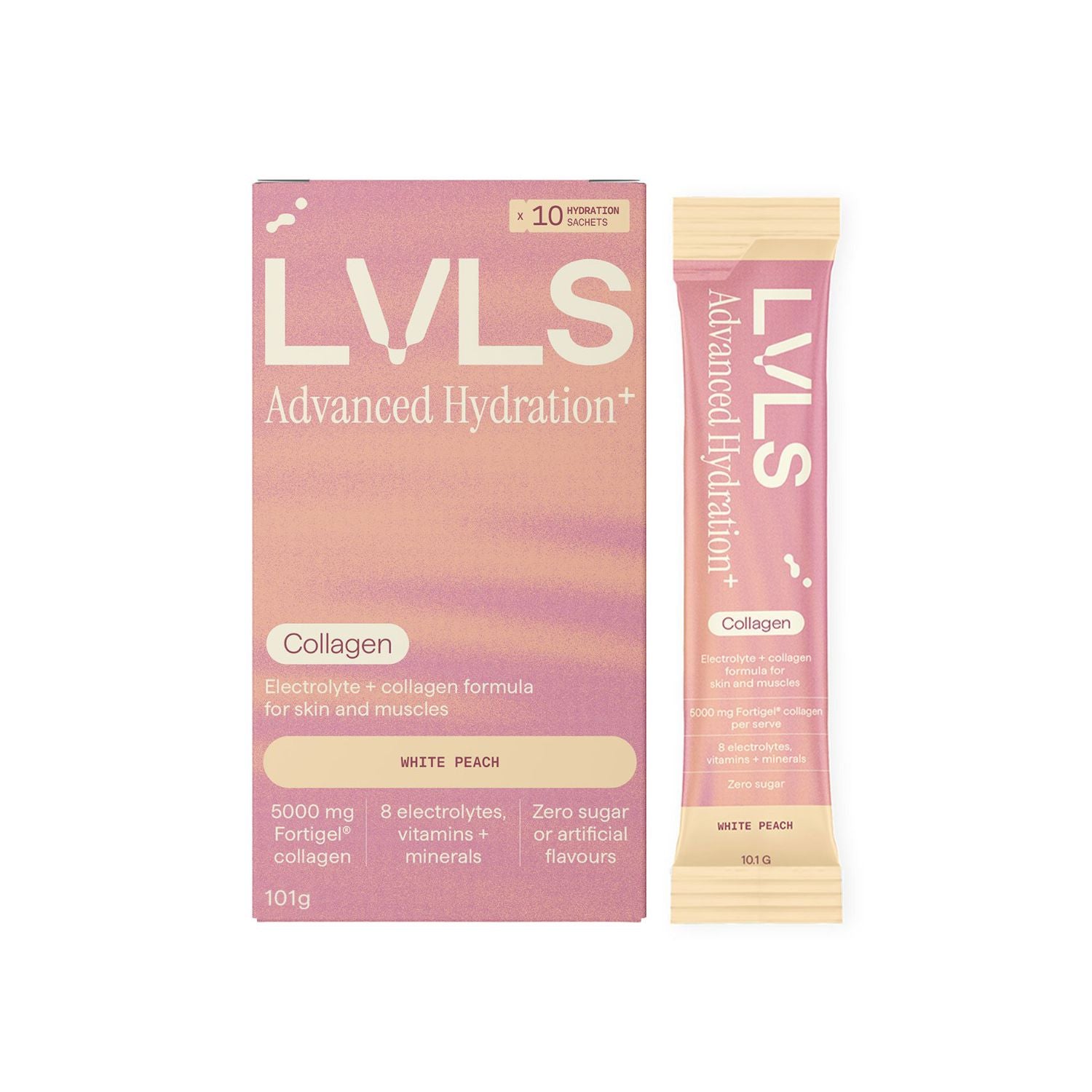 LVLS Collagen Electrolyte Powder White Peach 10 Pack - British product