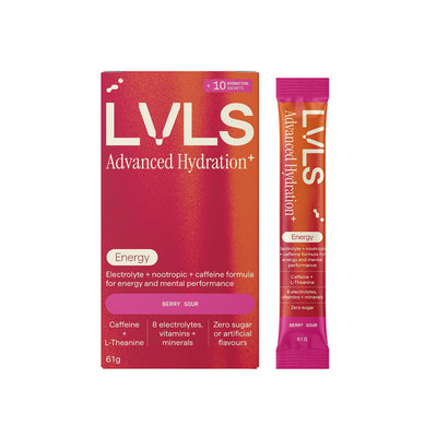 Boots LVLS Advanced Hydration+ Energy Electrolyte Powder Berry Sour 10 Pack- Buy online at McGrocer