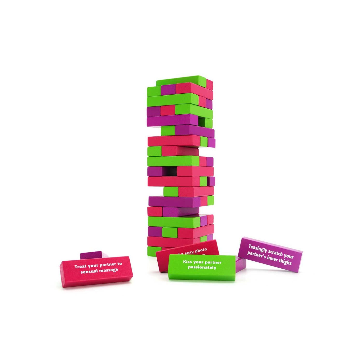 Tower of Pleasure adult party game with 54 blocks, UK version