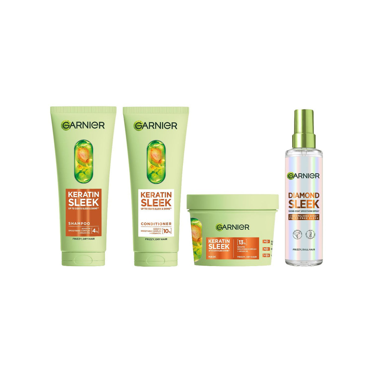 Garnier Keratin Sleek Bundle shampoo conditioner mask spray - British product