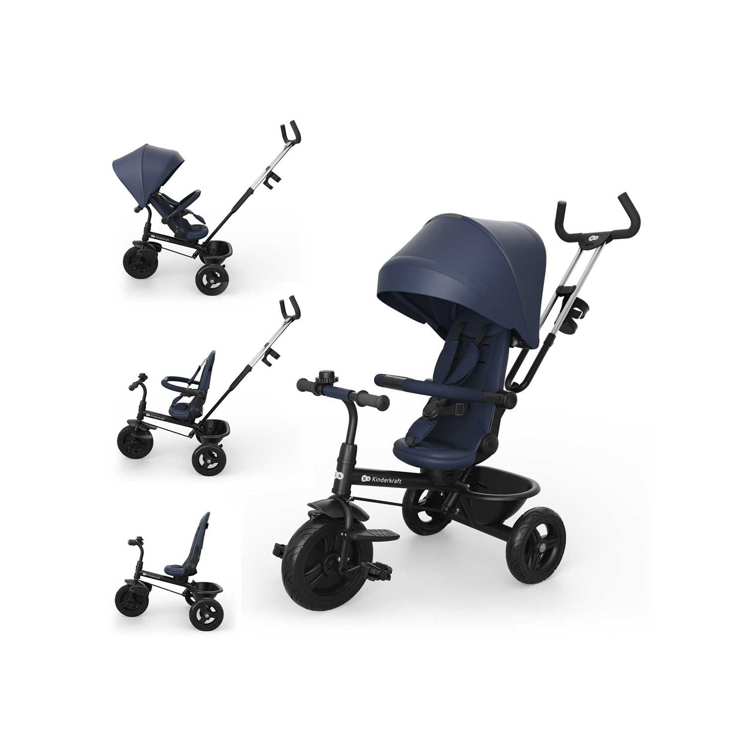 Kinderkraft Aston 2 Plus Tricycle in Navy, imported from the UK
