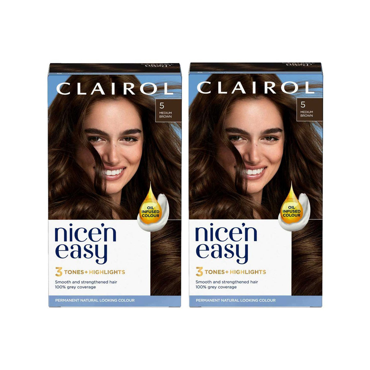 Clairol Nice'n Easy permanent hair dye 5 Medium Brown bundle, UK version
