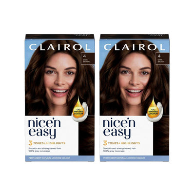 Boots Clairol Nice'n Easy Permanent Hair Dye 4 Dark Brown Bundle (2 x 177ml)- Buy online at McGrocer