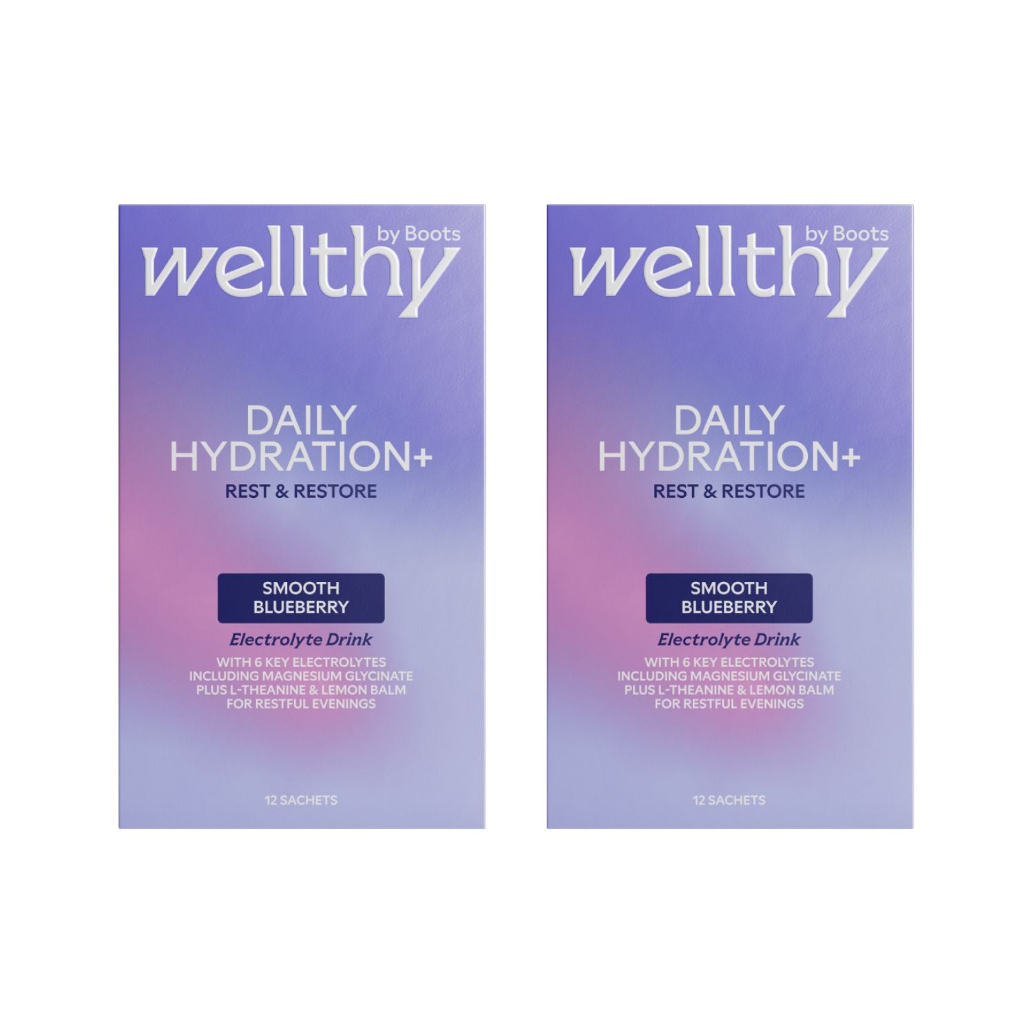 Wellthy by Boots electrolyte powder smooth blueberry 24 sachets (British brand)
