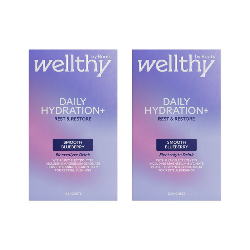 Wellthy by Boots electrolyte powder smooth blueberry 24 sachets (British brand)