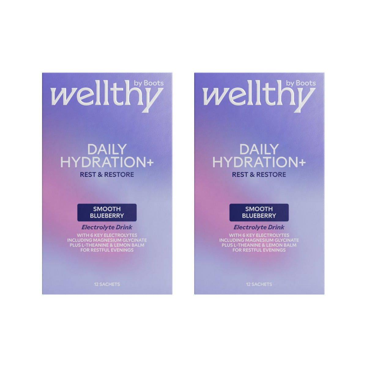 Wellthy by Boots electrolyte powder smooth blueberry 24 sachets (British brand)