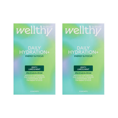 Boots Wellthy by Boots Daily Hydration+ Electrolyte Powder Lime & Mint Energy and Focus 24 Sachets- Buy online at McGrocer