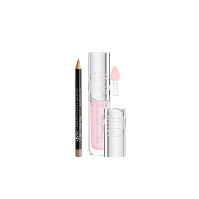 Boots L'Oreal Paris Plump Ambition Lip Oil Cristal Clear 101 & NYX Slim Lip Liner Cocoa Duo- Buy online at McGrocer