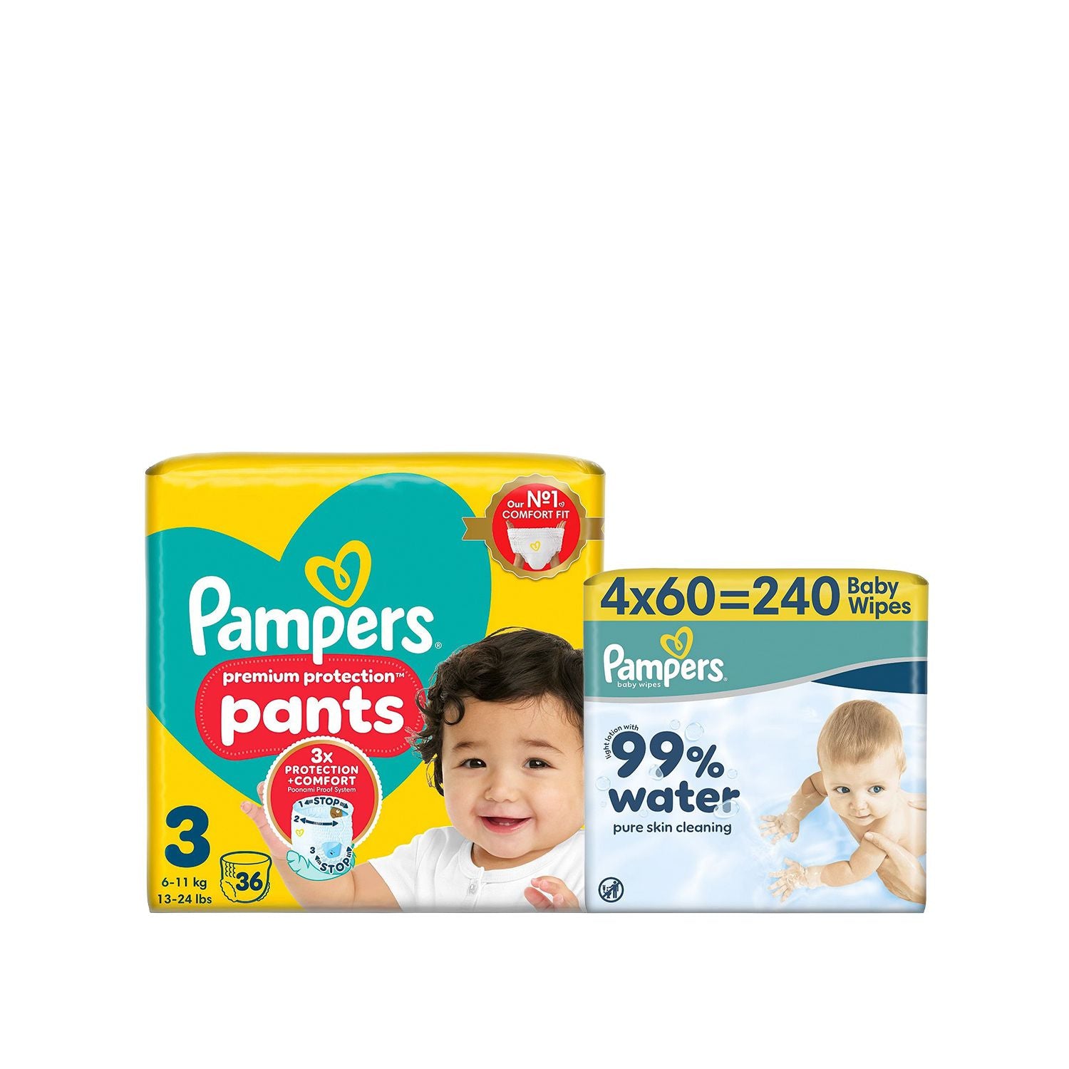 Pampers Premium Protection nappy pants size 3 and wipes, UK version