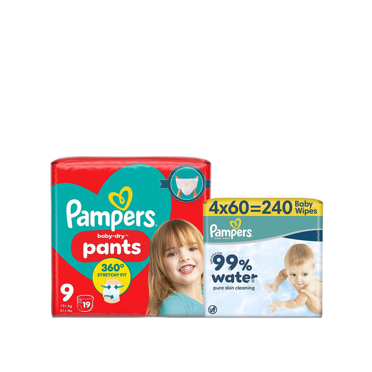 Pampers Baby-Dry nappy pants size 9 bundle with wipes - British product