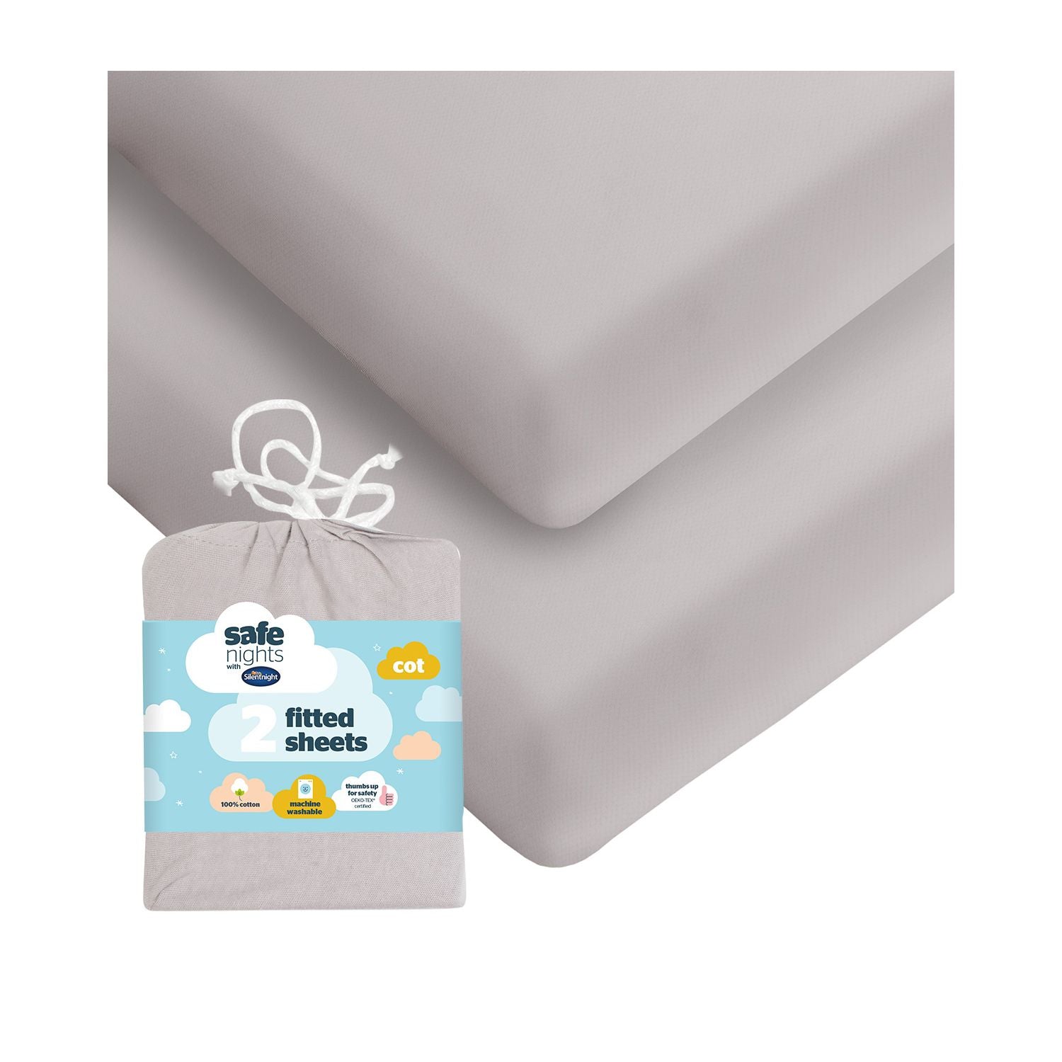Silentnight cot fitted sheets grey 2 pack, imported from the UK