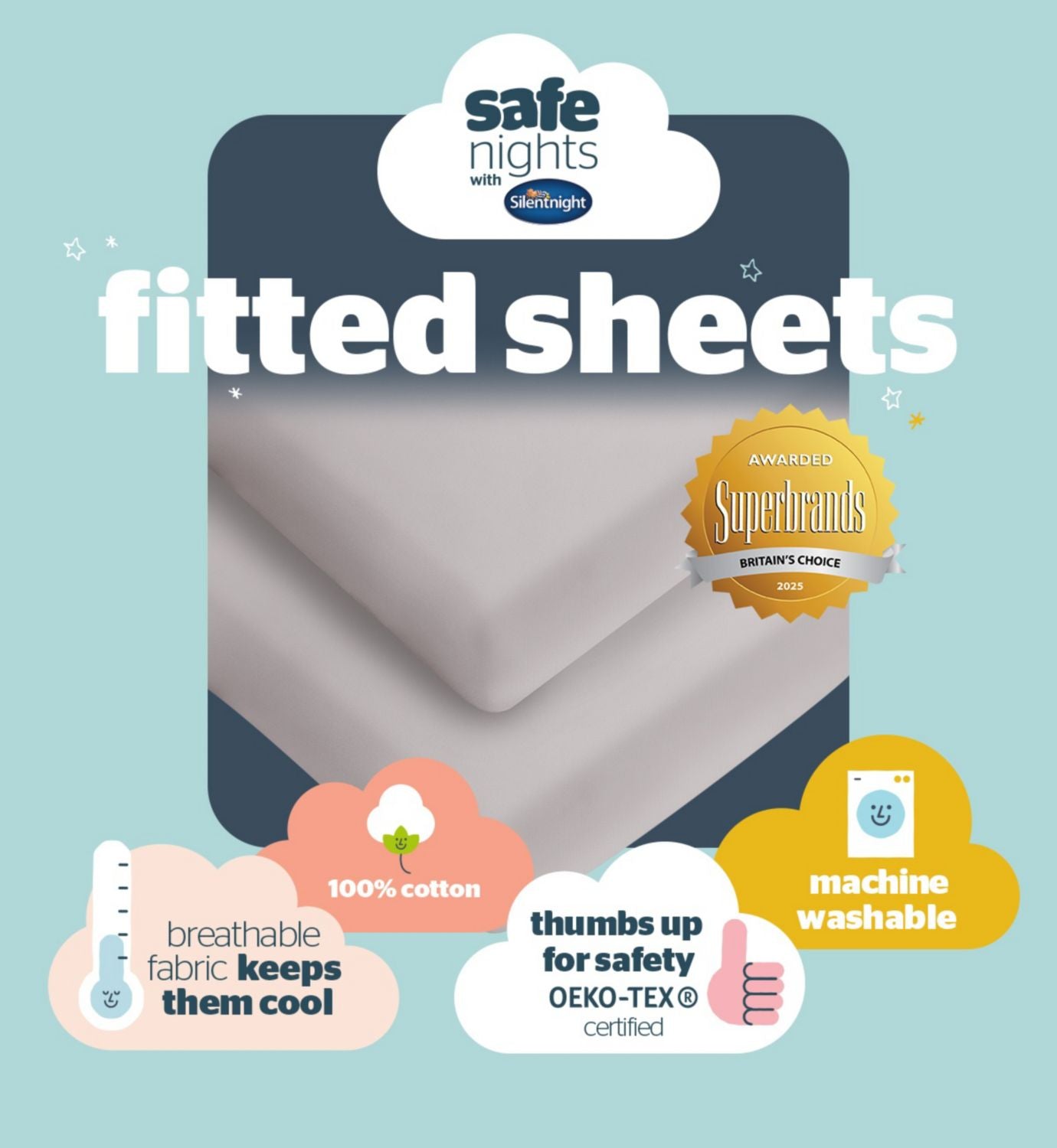 Silentnight cot fitted sheets grey 2 pack, imported from the UK