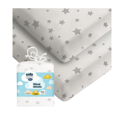 Boots Silentnight Safe Nights Fitted Sheet - Cot Bed - Grey Star - 2 Pack- Buy online at McGrocer