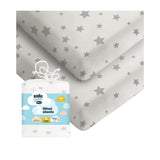 Silentnight cot bed fitted sheets grey star 2 pack - British product