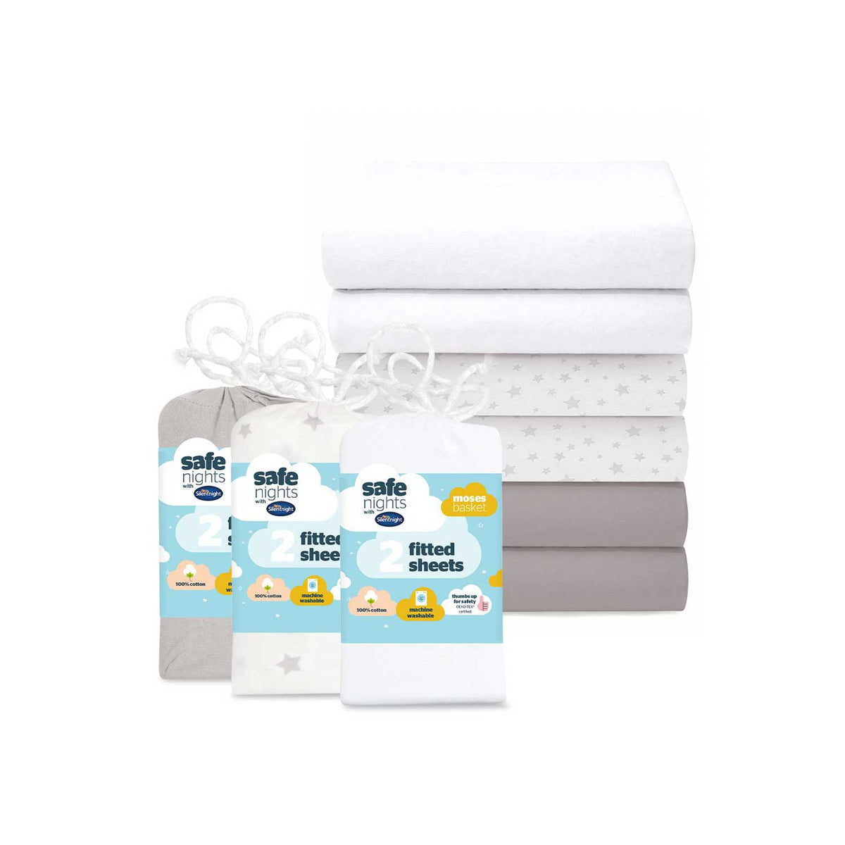 Silentnight fitted sheets grey star white 6 pack, imported from the UK