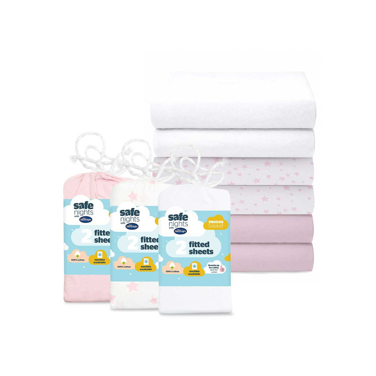 Silentnight sheets Moses basket pink pink star white, imported from the UK
