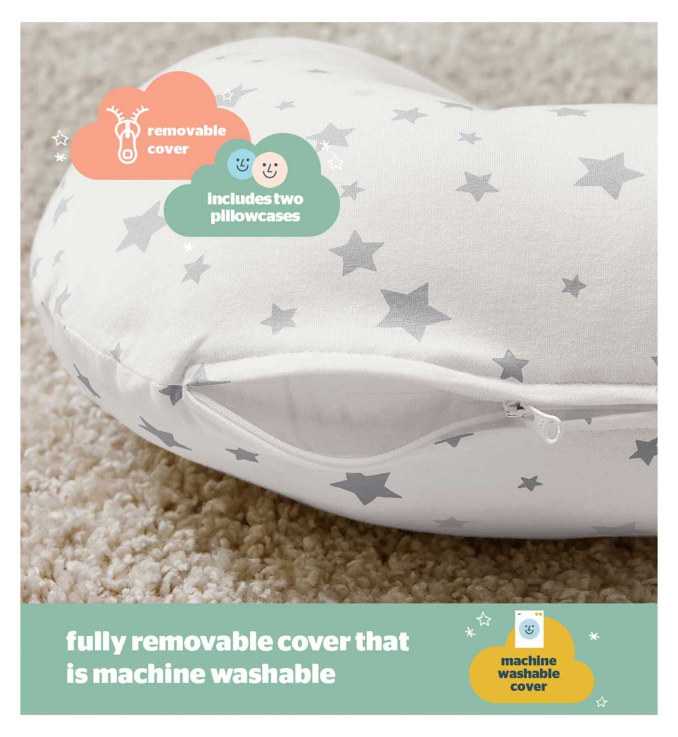 Silentnight Grow With Me Pillow Grey Star, UK version