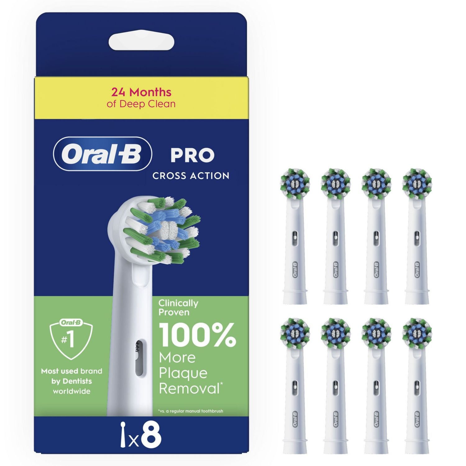 Oral-B Pro Cross Action toothbrush heads 8 Pack, imported from the UK