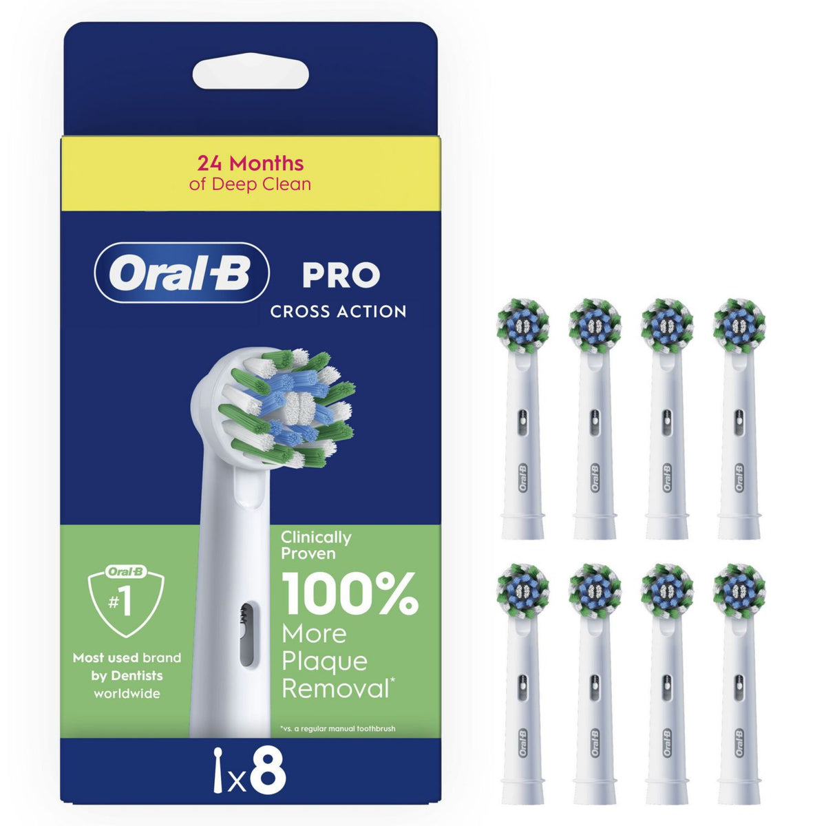 Oral-B Pro Cross Action toothbrush heads 8 Pack, imported from the UK