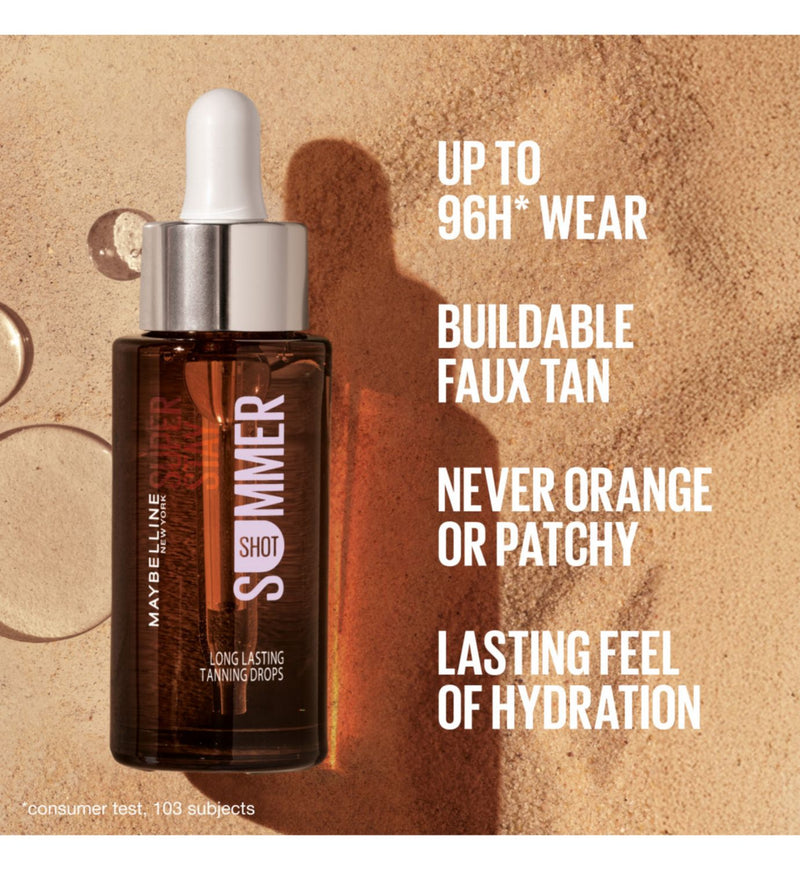 Maybelline New York Summer Shot self-tanning bronzing drops, imported from the UK